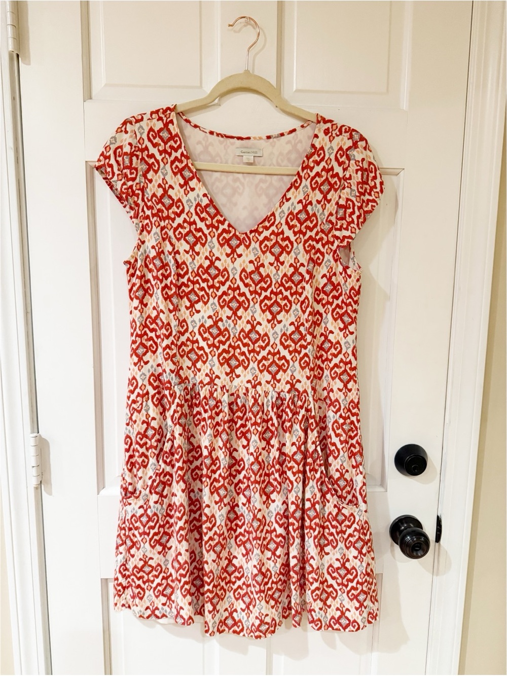 Garnet Hill Sleeveless 100% Linen Ikat Print Dress Size 8 - Picture 2 of 8